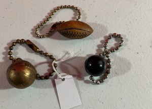 Wood football Goldtone basketball Eightball keychain vintage