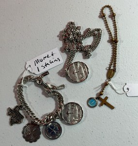 Vintage Religious Charms bracelet necklaces Sterling and silver tone Jewelry