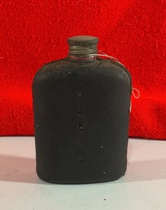 Vintage Leather Glass Hip flask Barometer