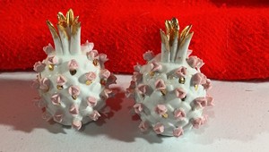 Vintage Porcelain Salt and Pepper Shaker Pink floral hobnail Pinapple Norcrest China