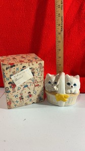 Vintage Kittens In a Basket Bisque China Kitten Salt and Pepper Shakers Japan