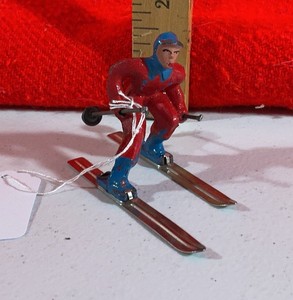 Vintage Barclays Cast Metal Skier blue boots Figure