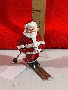Vintage Barclays Cast Metal Santa Clause Christmas Skier