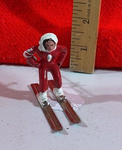 Vintage Barclays Cast Metal Skier Christmas Figure missing pole