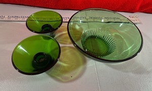 Depression green glass Candle Holders and bowl Compote Group