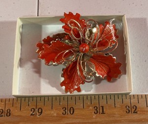 Collectable orange Leaf broach and Earrings Clip on Jewelry