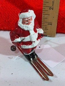 Vintage Barclays Cast Metal Santa Clause skier Figure Christmas