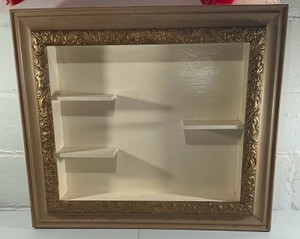 Vintage Wood Wall Display Case Curio Cabinet Gesso Light Grey