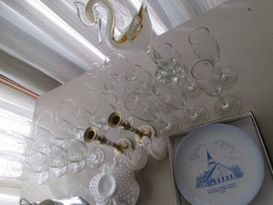 Vintage cut glass stemware, milk gl...