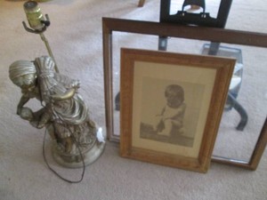 Mid century metal figural lamp, fra...