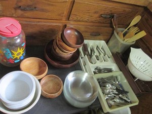 Collection of wood bowls and kitche...