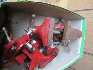 Pair of small metal bench vices...