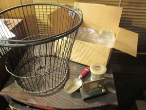 Vintage wire egg basket with miscl ...