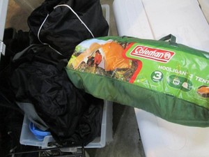 Large tote with 3-person tent and a...