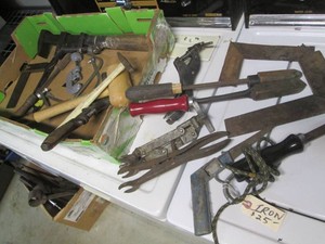 Vintage hand tools and electric iron