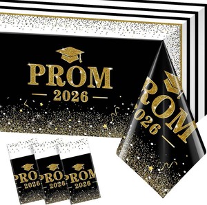 3Pcs Prom Decorations 2026 Graduation Tablecloths,Disposable Black and Gold Prom Send Off Table Cloth 54x108 Inch Grad Table Cover for College University Graduation Party Decorations Class of 2026