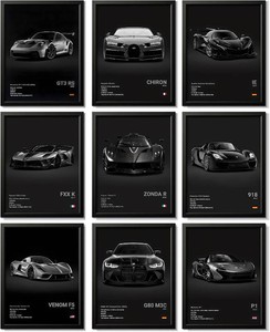 CSLGQGV Car Poster Vintage Racing Car Wall Art Supercar Canvas Prints Painting For Men Room Pictures Guys Dorm Room Aesthetics Decor Bedroom Office (Unframed,8 10inch,9pcs) black