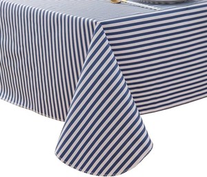 Pioggia Vinyl Tablecloth with Flannel Backed Waterproof Oil-Proof PVC Table Cloth Stain-Resistant Wipeable Easy Care Table Cover for Indoor and Outdoor (Blue Stripe, 60 x 60 Inch Square)