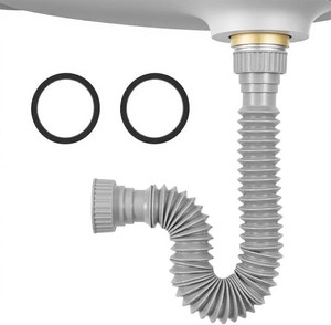 Sink Drain Pipe Kit, 1 Pack Flexible Drain Pipe P Trap, 8.46-20.67 Flexible P Trap, Under Sink Plumbing for Bathroom and Kitchen, 1-14 Adapter Included