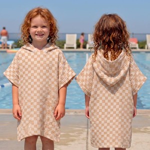 Frienda Muslin Hooded Towel Beach Poncho Toddler 3-6 Years Kid, Brown White