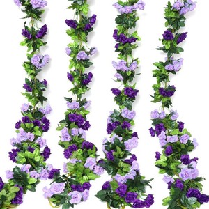 $25 Floweroyal 4 Pack Artificial Flower Garlands 7.9FT Fake Rose Vines Silk Flowers Hanging Rose Ivy for Wedding Arch Party Home Garden Wall Decor (Purple)