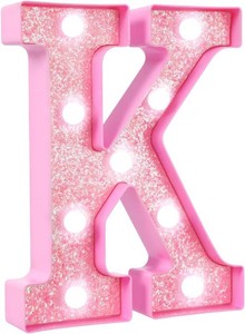 LED Marquee Light Up Letters(K)  Light Up Number Sign for Birthday Party,Girls Room Table Decor, Marquee Numbers with Warm Pink Glow, Battery Operated Pink Digits, 8.6 x 6.89 IN