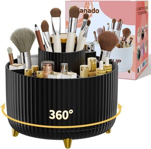 fanado 360  Rotate Makeup Brush Holder Organizer, Makeup Organizers Countertop, Makeup organization and Skincare Storage with Gift Box Packing for Vanity, Desktop, Bathroom (Black)