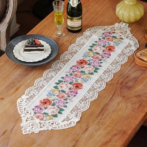 ARTABLE Table Runners Digital Printing Designs with Embroidered Lace Dresser Scarf Exquisite Vintage Shabby Chic for Holiday Wedding Long Dinner Tables (Rose, 12 x 48)