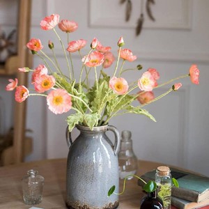 $24 DUYONE Artificial Flowers 5 Stems Poppy Silk Bouquet,for Wedding, Home, Party Decoration,Table Centerpiece Arrangement(Orange Pink 6pcs)