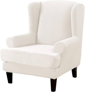 $37 MIFXIN Velvet Wingback Chair Slipcover 2 Piece Stretchy Wing Chair Slipcovers Soft Spandex Washable Armchair Furniture Protector (White) MSRP $36.99