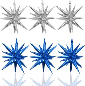 HILAVO 6PCS Blue Silver Star Balloons, 22Inch Large Navy Blue Silver Star Shaped Balloon Foil Spike Balloon Cone Balloons for Graduation Birthday Baby Shower Party Decorations
