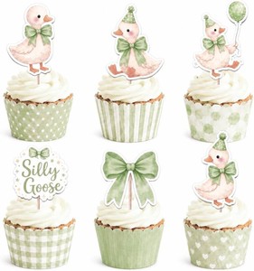 ALISSAR 36 Pcs Green Silly Goose Cupcake Toppers, Birthday Party Decor