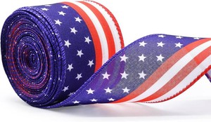 2.5 x 10m Patriotic American Flag Ribbon for Gift Wrapping   Red White Blue Wired Ribbon for Bows, Wreaths, DIY Crafts, Floral Arrangements, and 4th of July Decorations