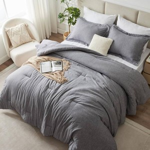 $35 CozyLux Full Size Comforter Set, Heathered Grey, 3 Pieces Bedding Sets