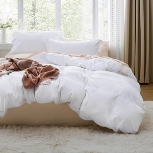 $48 Bedsure Prewashed Oversized King Duvet Cover, Cotton-Like Set, Bright White