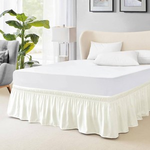 FreshCulture Twin Bed Skirt, Elastic Wrap Around Bed Skirt Twin Size, Bed Skirts for Adjustable Bed, Easy Fit with 15 Inch Drop Length, Hotel Quality Dust Ruffle for Twin Bed (Ivory)