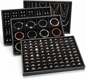 $21 4 Pcs Jewelry Organizer Tray, Stackable Velvet Jewelry Trays, Drawer Inserts Earring Organizer For Women Jewelrys Storage Display Case for Rings Stud Necklaces