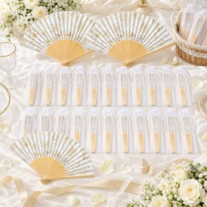 $33 Vercraft 25 Sets Gold Floral Folding Fans, Wedding Favors for Guests