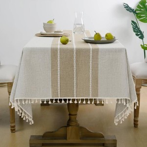 $43 Softalker Fall Linen Rectangle Tablecloth with Tassel, 55 x 120 Inch