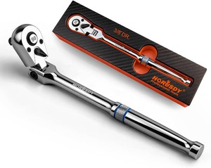 HORUSDY 38 Drive 90-Tooth Flex Head Ratchet Handle, 180  Adjustable CR-V Ratchet with Quick Release & Reversible Switch, 4  Swing Arc Socket Wrench for Automotive, Bike & DIY Repair