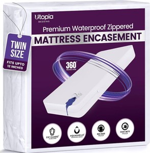 Waterproof Zippered Mattress Protector Twin Size, 12 Deep Pocket