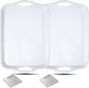 $30 KAQAHIDO Large Melamine Serving Trays for Eating, 17.5 x 12 Serve Platter for Appetizer, Charcuterie, Food, Snack, Cupcakes, Dessert, BPA-Free, Dishwasher Safe Tray, Set of 2, White