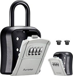 Puroma Key Lock Box Outdoor 4 Digit Code Combination Lockbox House, 1 Gray
