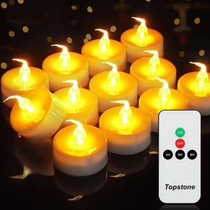 Topstone CR2450 Battery Operated Flickering Flameless Candles with Warm Yellow Light,Remote Control Timer Votives,Decorative LED Tealights,Best for Wedding and Festival Decoration,Pack of 12 Missing Three Candles