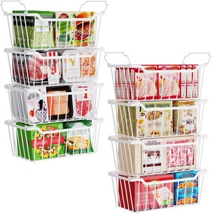 $47 SUNALLY Freezer Organizer Bins, 8 Pack Stackable Pantry Storage Bins, White