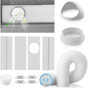 $26 YJHome Portable AC Window Vent Kit with 5.9 Exhaust Hose & Universal Coupler, Air Conditioner Window Seal Kit with Plates, Upgraded Rain Cover, Portable Air Conditioner Window Kit for Sliding Window