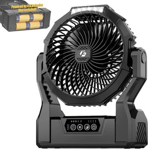 $25 Battery Operated Fan, 2-in-1 D-Cell Battery & USB Powered Portable Fan with 4 Speeds, 3 Timers & 2 Light Modes, Super Long Lasting Camping Fan for Outdoor Tent Travel Picnic Office Bedroom - Black