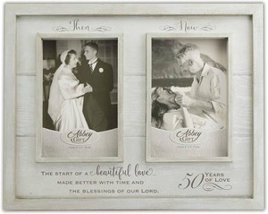 $31 Then & Now 50th Anniversary Photo Frame, Wedding, Engagement, & Vow Renewal Couples Gift, Wooden Picture Frames with Sentimental Quote, 12-Inch x 9.5-Inch, Rustic Woodgrain, by Abbey & CA Gift
