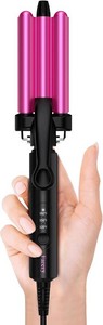 $30 Farery Mini 3 Barrel Hair Waver - Portable Beach Wave Curling Iron for Short Hair, 12 Inch Ceramic Crimper with 3 Temp Settings & 30s Fast Heating, Dual Voltage Travel Hair Waver for Women, Pouch Bag