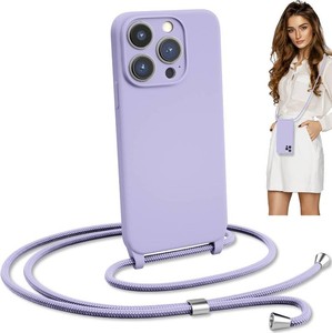 $20 Crossbody Lanyard Strap Case for iPhone 14 Pro, Neck Cross Body, Adjustable Holder Removable, Drop Protection Shockproof, Hands-Free Silicone Case 6.1 inch, 150 cm Strap, iP14Pro - Purple